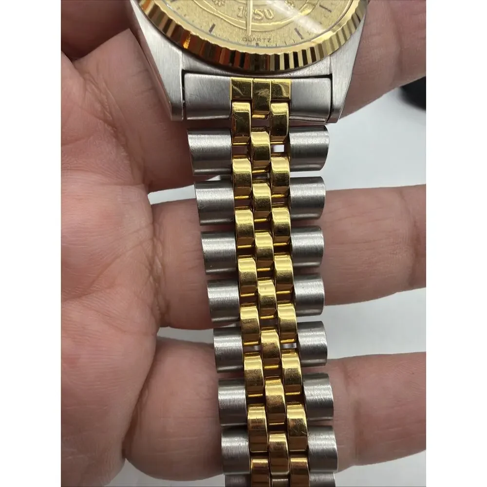 Seiko SQ President Watch Men 36mm Gold Dial Two Tone Date University Of Dayton